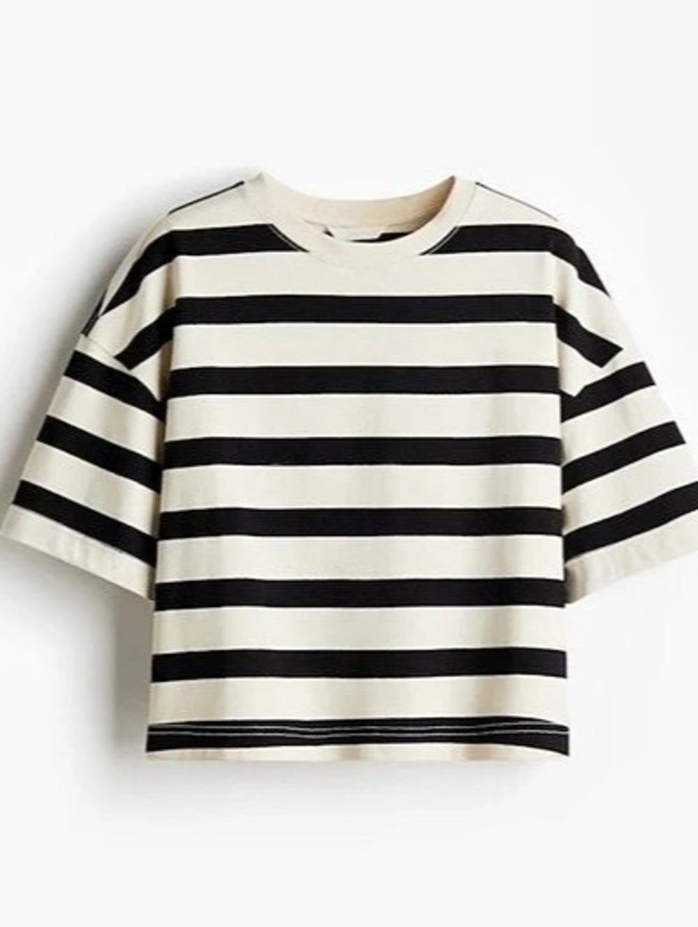 H&Medium Boxy Striped T-Shirt Black & Cream Size Medium